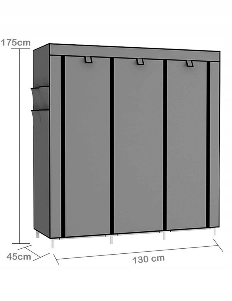 Tekstiilist riidekapp 130 x 175 x 45 cm halli tooni цена и информация | Kapid | kaup24.ee