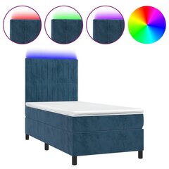 vidaXL kontinentaalvoodi madrats, LED, tumesinine, 90x190 cm, samet цена и информация | Кровати | kaup24.ee