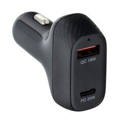 Autolaadija QWE Carbon Type C 3.0 PD20W + USB QC3.0 18W 3A CC271-1C1A цена и информация | Зарядные устройства для телефонов | kaup24.ee