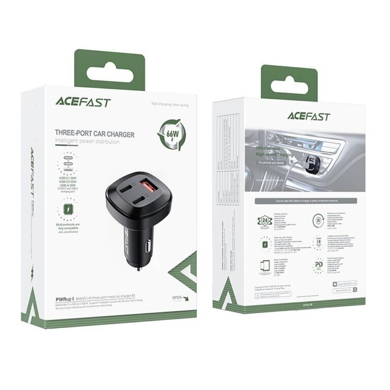 Autolaadija Acefast USB-A + 2x USB-C QC4.0 PD66W PPS AFC FCP цена и информация | Mobiiltelefonide laadijad | kaup24.ee
