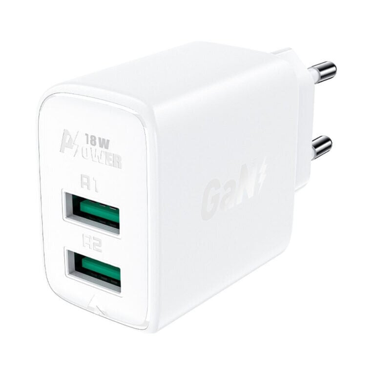 Vooluadapter Acefast 2 x USB 3A QC 18W - Valge hind ja info | Mobiiltelefonide laadijad | kaup24.ee