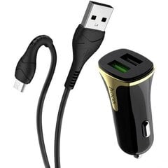 Автомобильное зарядное устройство HOCO Universe с двойным портом QC3.0 и кабелем USB-C, черное цена и информация | Зарядные устройства для телефонов | kaup24.ee