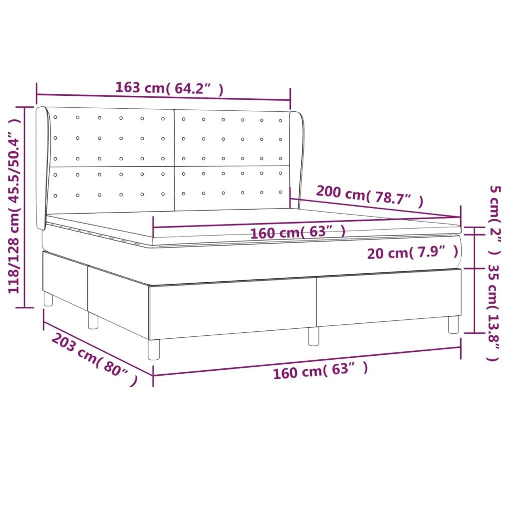 vidaXL kontinentaalvoodi madratsiga, sinine, 160x200 cm, kangas hind ja info | Voodid | kaup24.ee