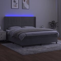 vidaXL kontinentaalvoodi madratsiga ja LED, helehall, 160x200 cm, samet цена и информация | Кровати | kaup24.ee