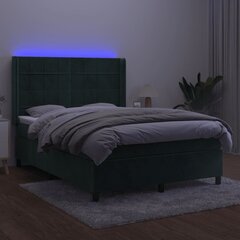 vidaXL kontinentaalvoodi madratsiga, LED, tumeroheline, 140x190 cm, samet цена и информация | Кровати | kaup24.ee