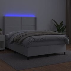 vidaXL kontinentaalvoodi madratsiga, LED, valge, 140x190 cm, kunstnahk цена и информация | Кровати | kaup24.ee