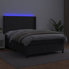 vidaXL kontinentaalvoodi madratsiga, LED, must, 140x190 cm, kunstnahk цена и информация | Кровати | kaup24.ee