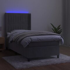 vidaXL kontinentaalvoodi madratsiga ja LED, helehall, 100x200 cm, samet цена и информация | Кровати | kaup24.ee