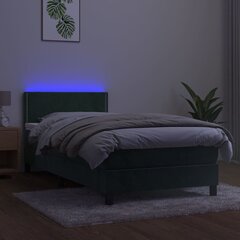 vidaXL kontinentaalvoodi madratsiga, LED, tumeroheline, 100x200 cm, samet цена и информация | Кровати | kaup24.ee