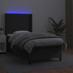 vidaXL kontinentaalvoodi madratsiga, LED, must, 100x200 cm, kunstnahk hind ja info | Voodid | kaup24.ee