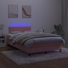 vidaXL kontinentaalvoodi madratsiga, LED, roosa, 120x200 cm, samet hind ja info | Voodid | kaup24.ee