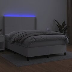 vidaXL kontinentaalvoodi madratsiga, LED, valge, 140x190 cm, kunstnahk цена и информация | Кровати | kaup24.ee