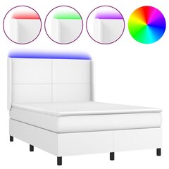 vidaXL kontinentaalvoodi madratsiga, LED, valge, 140x190 cm, kunstnahk цена и информация | Кровати | kaup24.ee