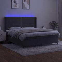 vidaXL kontinentaalvoodi madratsiga ja LED, tumehall, 180x200 cm, samet hind ja info | Voodid | kaup24.ee