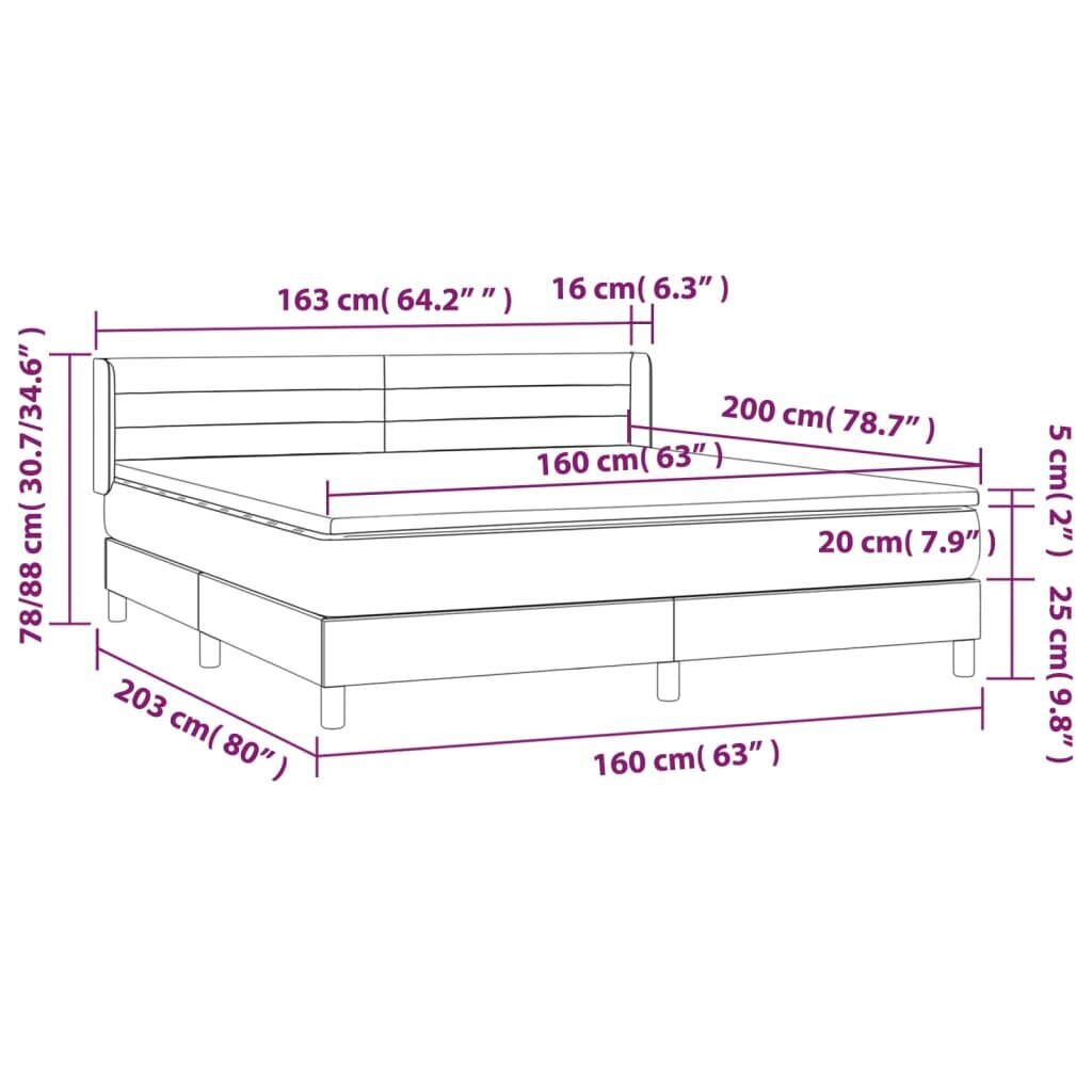 vidaXL kontinentaalvoodi madratsiga, tumehall, 160x200 cm, kangas hind ja info | Voodid | kaup24.ee