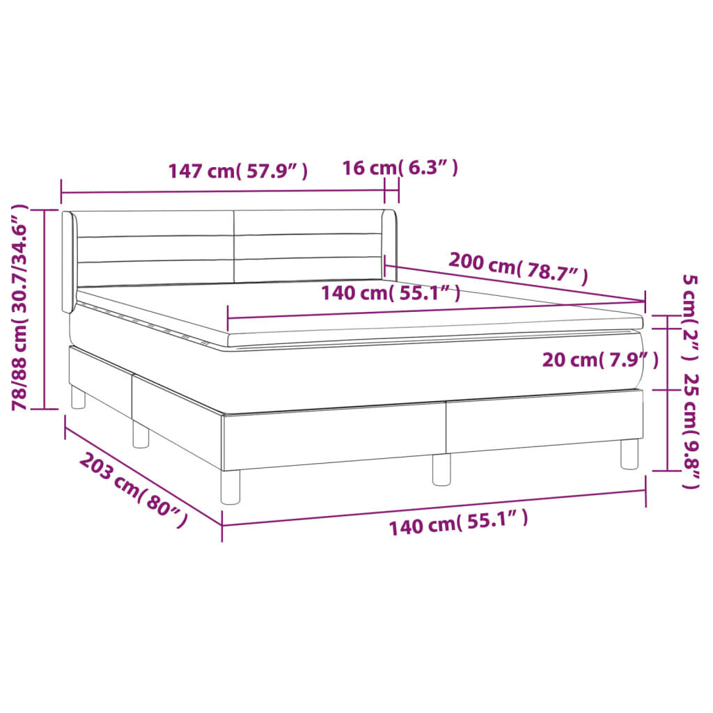 vidaXL kontinentaalvoodi madratsiga, sinine, 140x200 cm, kangas цена и информация | Voodid | kaup24.ee