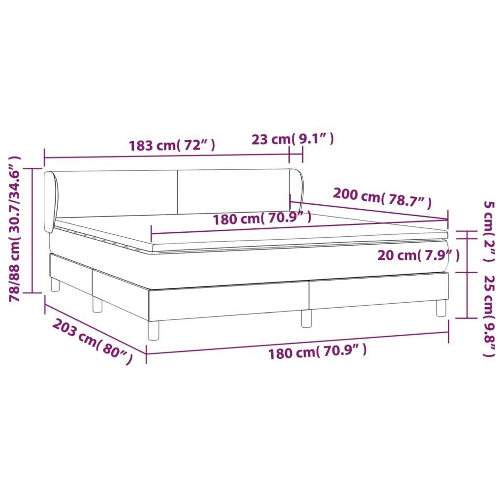 vidaXL kontinentaalvoodi madratsiga, kreemjas, 180x200 cm, kangas hind ja info | Voodid | kaup24.ee