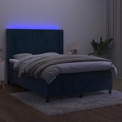 vidaXL kontinentaalvoodi madratsiga, LED, tumesinine, 140x190 cm, samet hind ja info | Voodid | kaup24.ee