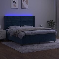 vidaXL kontinentaalvoodi madratsiga, LED, tumesinine, 180x200 cm, samet hind ja info | Voodid | kaup24.ee