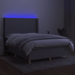 vidaXL kontinentaalvoodi madratsiga, LED, helehall, 140x190 cm, kangas hind ja info | Voodid | kaup24.ee