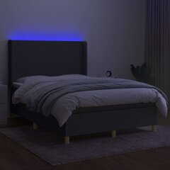 vidaXL kontinentaalvoodi madratsiga, LED, tumehall, 140x190 cm, kangas hind ja info | Voodid | kaup24.ee