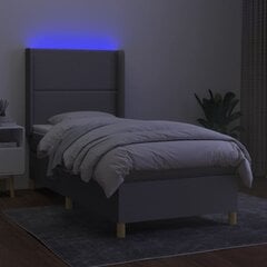 vidaXL kontinentaalvoodi madratsiga, LED, helehall, 100x200 cm, kangas hind ja info | Voodid | kaup24.ee