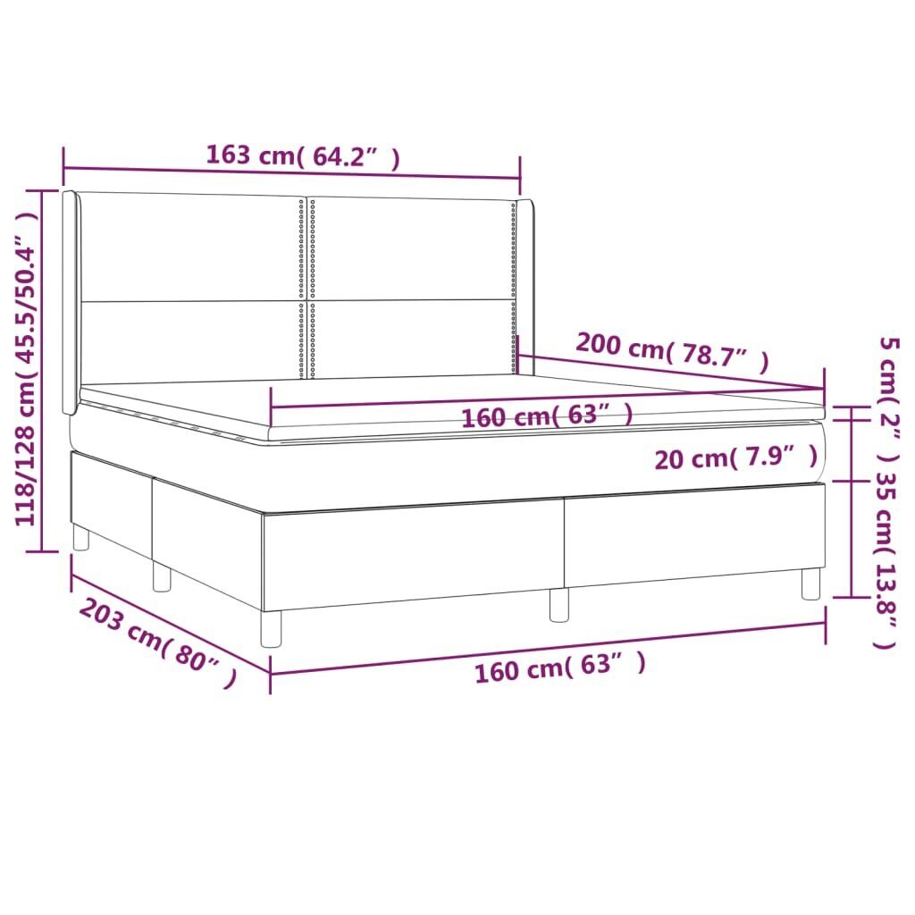 vidaXL kontinentaalvoodi madratsiga, LED, must, 160x200 cm, kangas hind ja info | Voodid | kaup24.ee