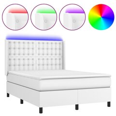 vidaXL kontinentaalvoodi madratsiga, LED, valge, 140x190 cm, kunstnahk цена и информация | Кровати | kaup24.ee