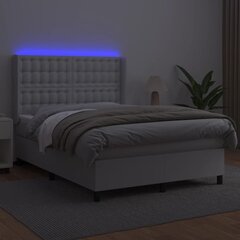 vidaXL kontinentaalvoodi madratsiga, LED, valge, 140x200 cm, kunstnahk цена и информация | Кровати | kaup24.ee