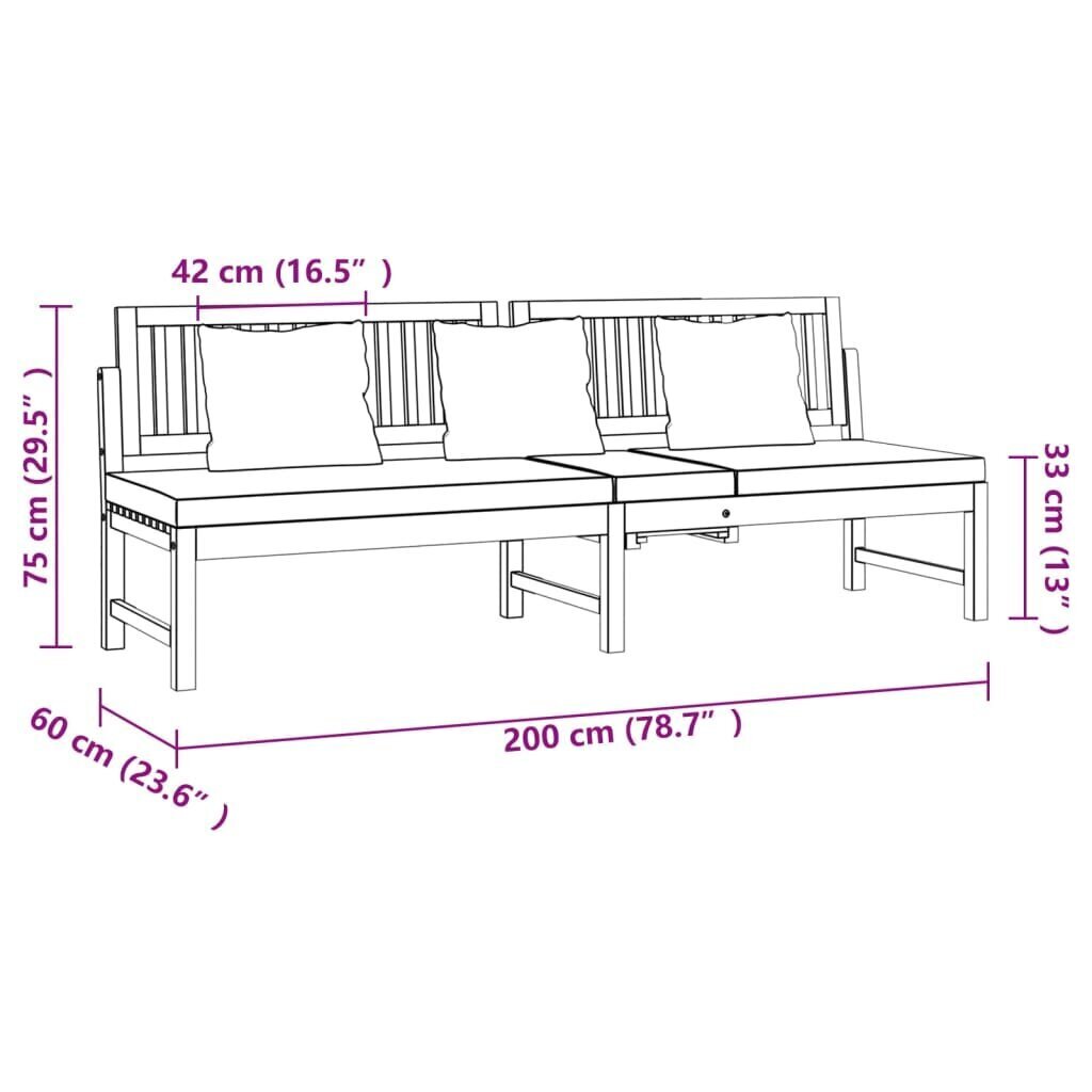 vidaXL päevavoodi kreemjate patjadega, 200 x 60 x 75 cm, akaatsiapuit hind ja info | Aiamööbli komplektid | kaup24.ee