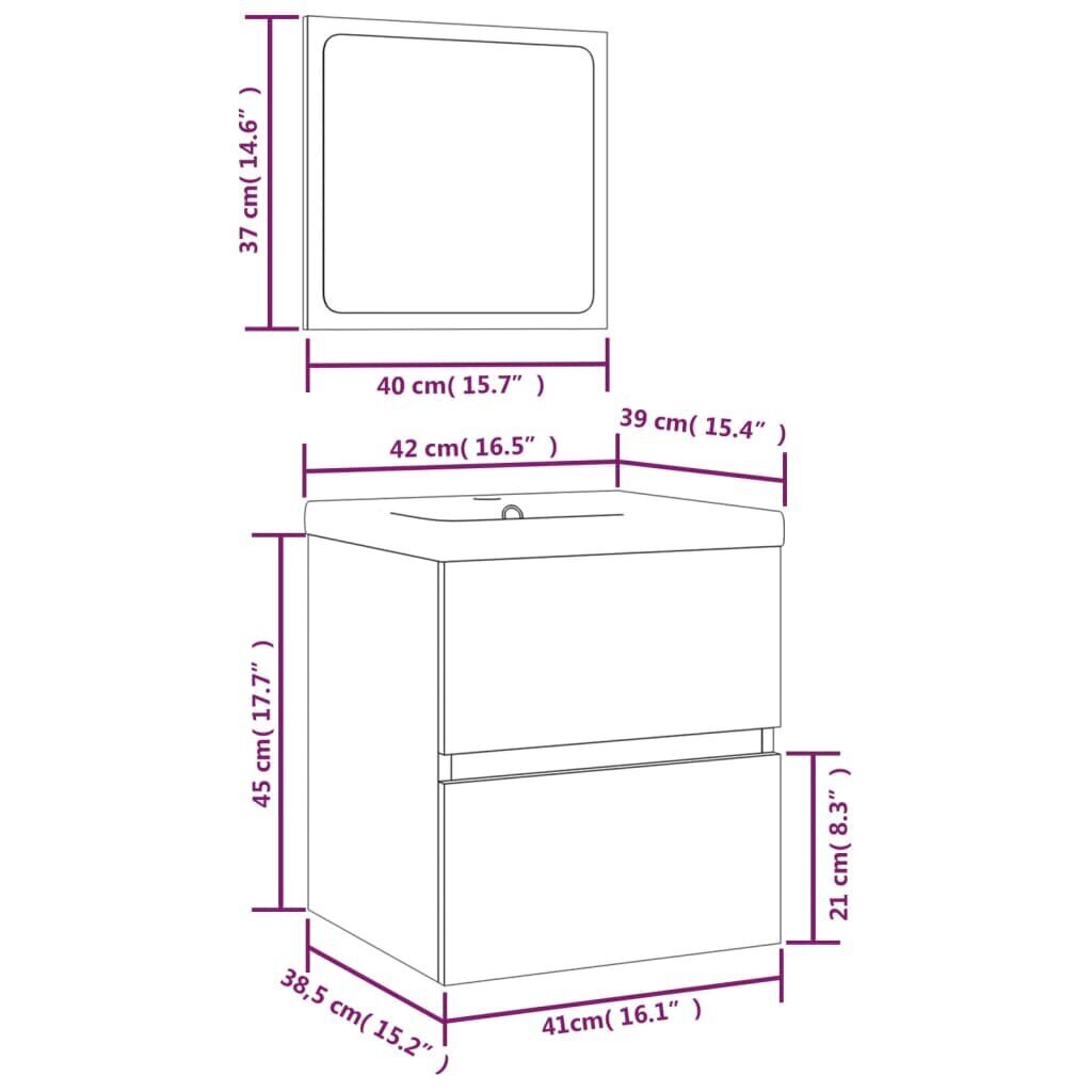 vidaXL vannitoakapp valamu ja peegliga, pruun tamm цена и информация | Vannitoa komplektid | kaup24.ee