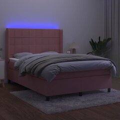 vidaXL kontinentaalvoodi madratsi, LEDiga, roosa, 140x190 cm, samet цена и информация | Кровати | kaup24.ee