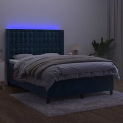 vidaXL kontinentaalvoodi madrats, LED, tumesinine, 140x190 cm, samet hind ja info | Voodid | kaup24.ee