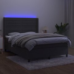 vidaXL kontinentaalvoodi madratsiga ja LED, tumehall, 140x190 cm, samet hind ja info | Voodid | kaup24.ee