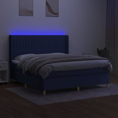 vidaXL kontinentaalvoodi madratsiga, LED, sinine, 180x200 cm, kangas hind ja info | Voodid | kaup24.ee