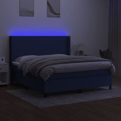 vidaXL kontinentaalvoodi madratsiga ja LED, sinine, 180x200 cm, kangas hind ja info | Voodid | kaup24.ee