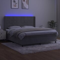 vidaXL kontinentaalvoodi madrats ja LED, helehall, 160x200 cm, samet hind ja info | Voodid | kaup24.ee