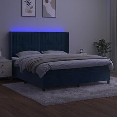 vidaXL kontinentaalvoodi madratsiga, LED, tumesinine, 160x200 cm, samet hind ja info | Voodid | kaup24.ee