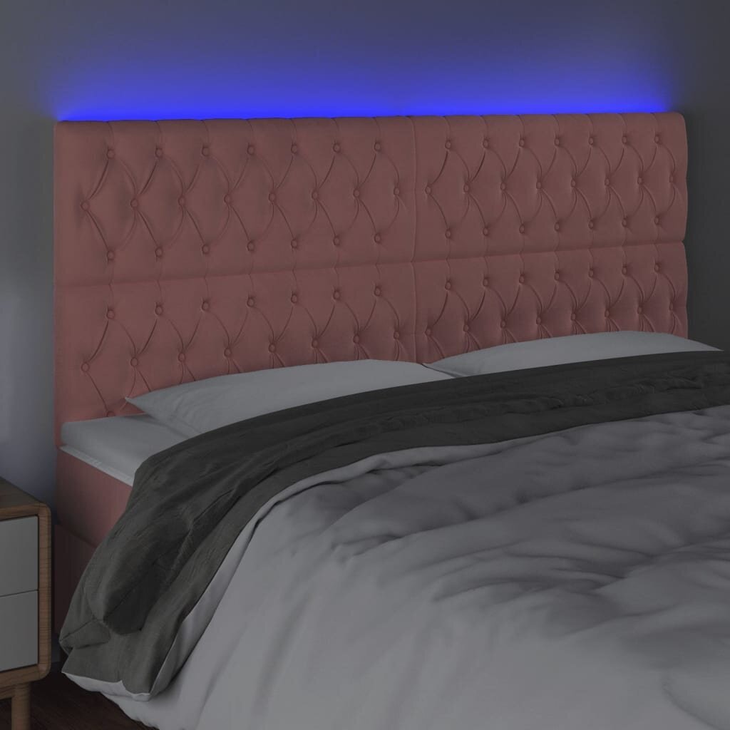 vidaXL LED-voodipeats, roosa, 180x7x118/128 cm, samet hind ja info | Voodid | kaup24.ee