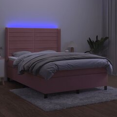 vidaXL kontinentaalvoodi madratsiga, LED, roosa, 140x190 cm, samet цена и информация | Кровати | kaup24.ee