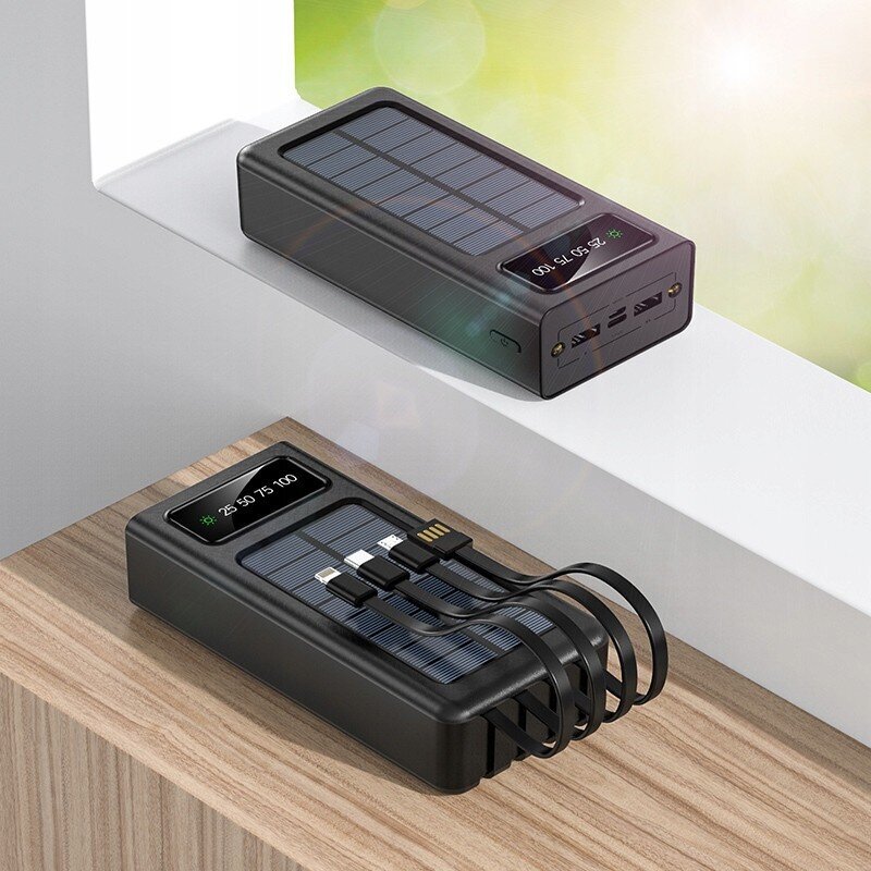 Solar Powerbank, microUSB, USB-C, Lightning, USB 30000 mAh koos kaablitega hind ja info | Akupangad | kaup24.ee