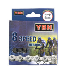 Цепь велосипедная YBN S8 RB (8ск), 1/2 x 3/32, 116 звеньев, наружная ширина цепи 7.3 мм (1221) 0423 цена и информация | Другие запчасти для велосипеда | kaup24.ee