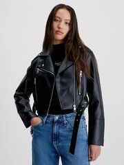 Naiste must jakk CALVIN KLEIN JEANS Faux Leather Crop Biker Black 560075353 цена и информация | Женские куртки | kaup24.ee