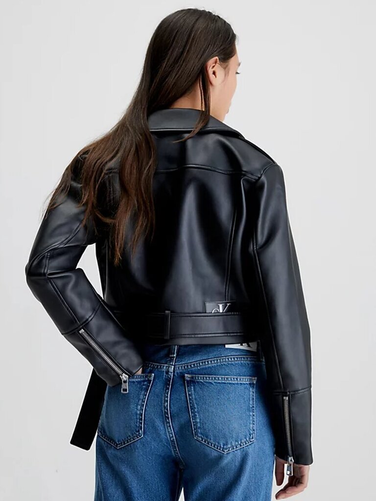 Naiste must jakk CALVIN KLEIN JEANS Faux Leather Crop Biker Black 560075353 цена и информация | Naiste joped ja parkad | kaup24.ee