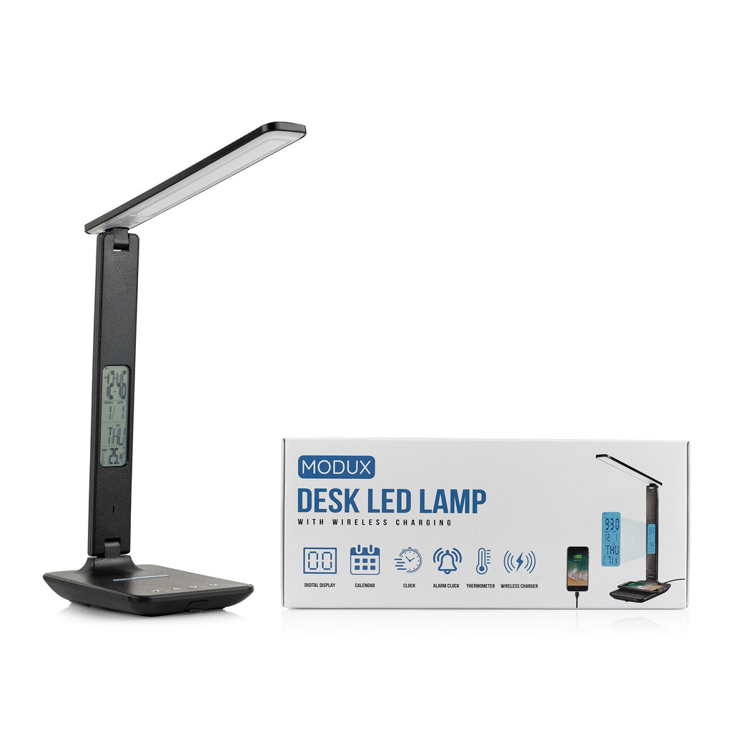 Laua LED-lamp termomeetriga, kella ja juhtmevaba laadimisfunktsiooniga hind ja info | Laualambid | kaup24.ee