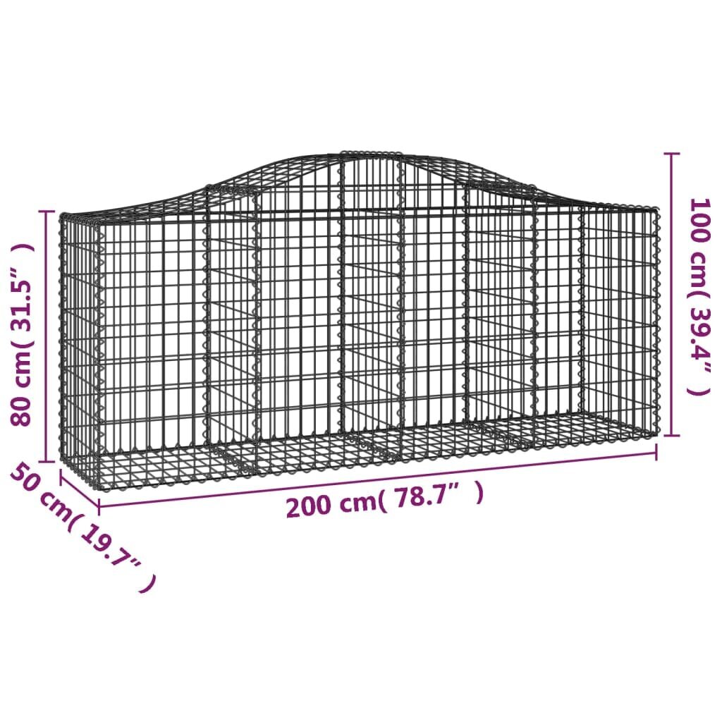 vidaXL kaarekujulised gabioonkorvid 4, 200x50x80/100 cm tsingitud raud цена и информация | Aiad ja tarvikud | kaup24.ee