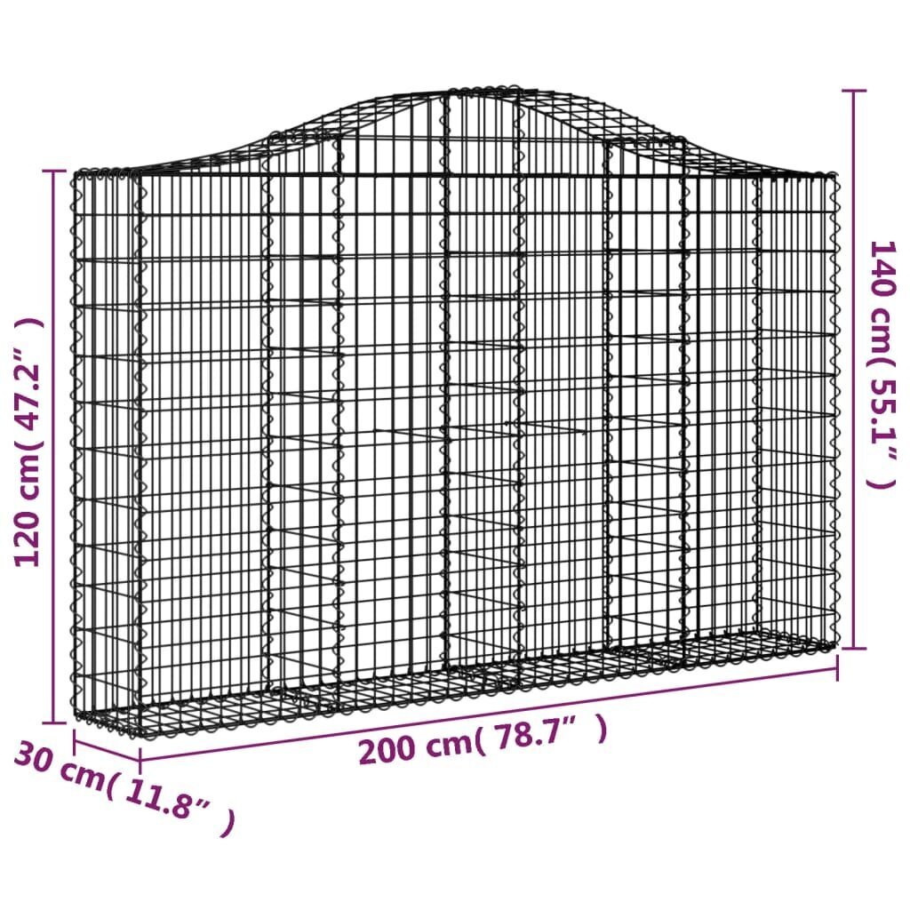 vidaXL kaarekujulised gabioonkorvid 3 tk, 200x30x120/140 cm, raud цена и информация | Aiad ja tarvikud | kaup24.ee