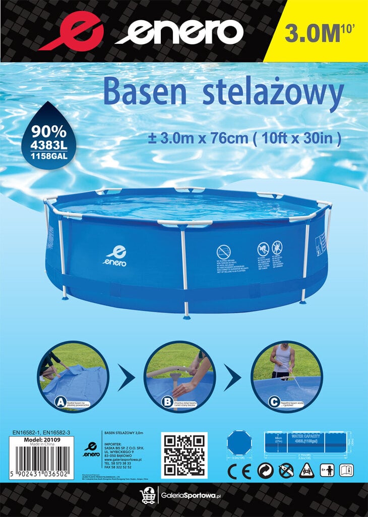Karkassiga bassein Enero veefiltrita, 300 x 76 cm цена и информация | Basseinid | kaup24.ee