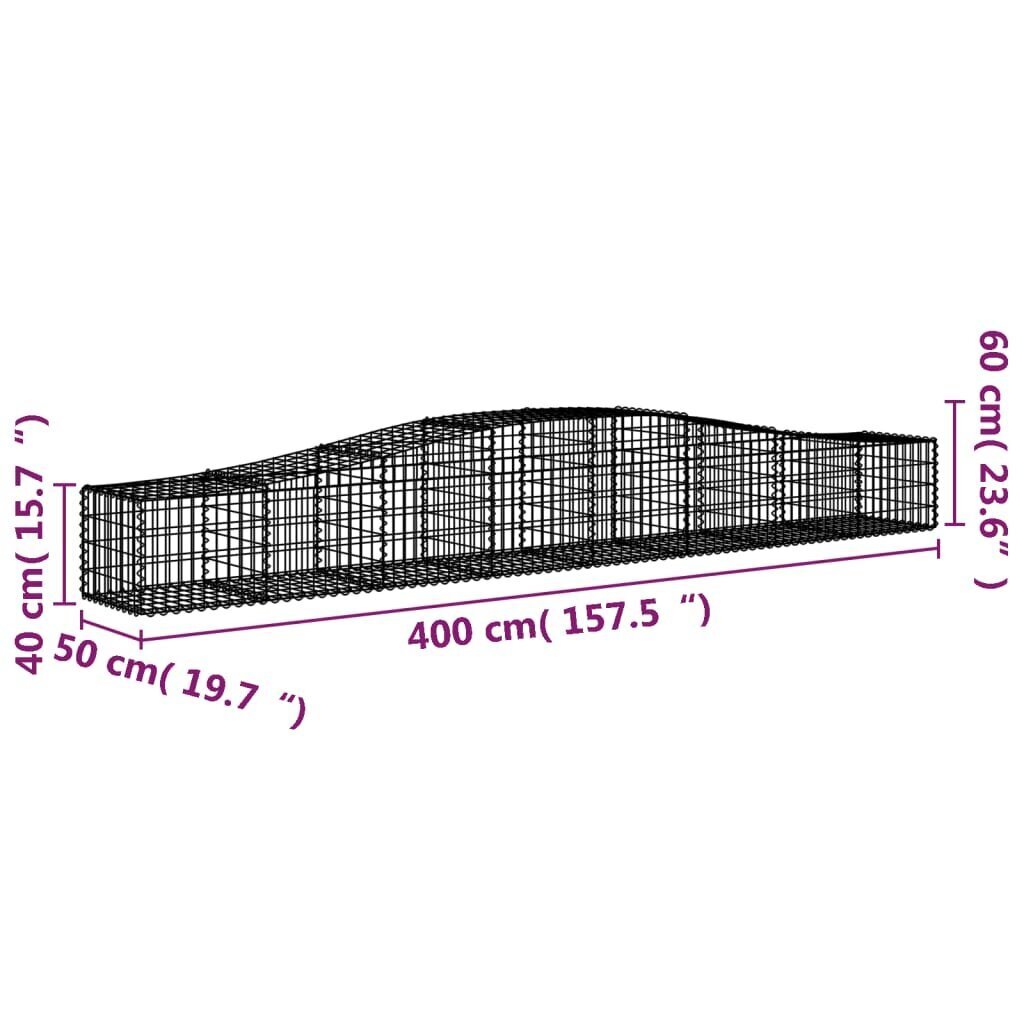 vidaXL kaarekujulised gabioonkorvid 4 tk, 400x50x40/60 cm, raud цена и информация | Aiad ja tarvikud | kaup24.ee