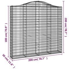 vidaXL kaarekujulised gabioonkorvid 2 tk, 200x30x180/200 cm, raud hind ja info | Aiad ja tarvikud | kaup24.ee